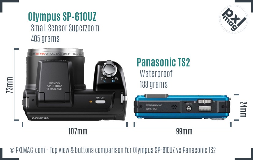 Olympus SP-610UZ vs Panasonic TS2 top view buttons comparison