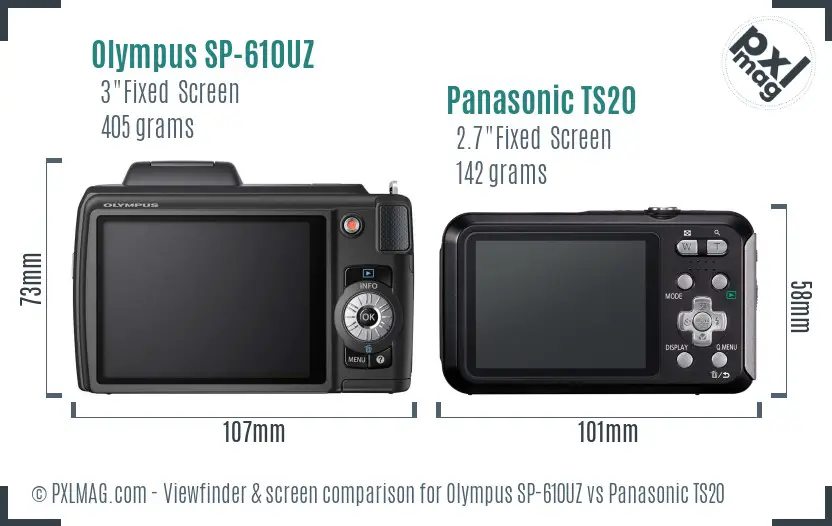 Olympus SP-610UZ vs Panasonic TS20 Screen and Viewfinder comparison