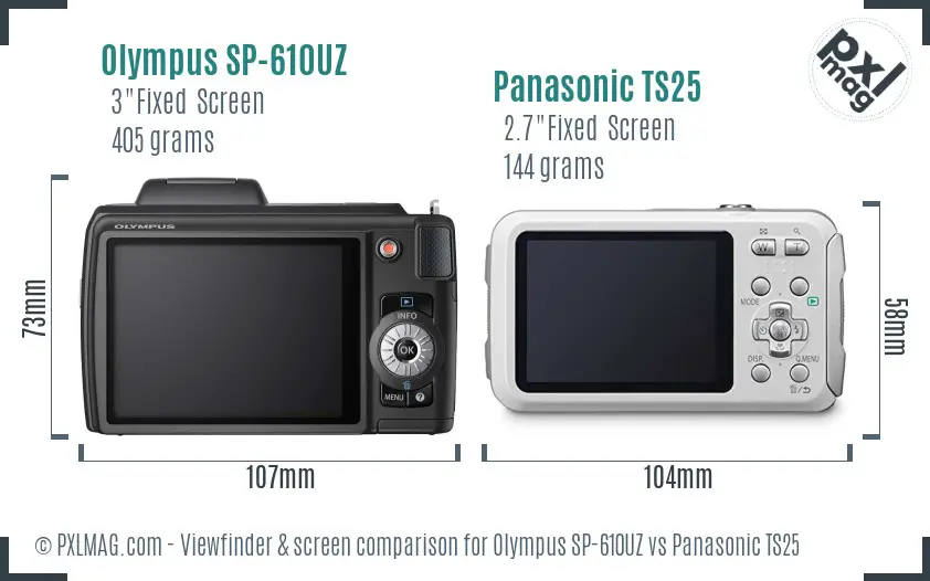 Olympus SP-610UZ vs Panasonic TS25 Screen and Viewfinder comparison