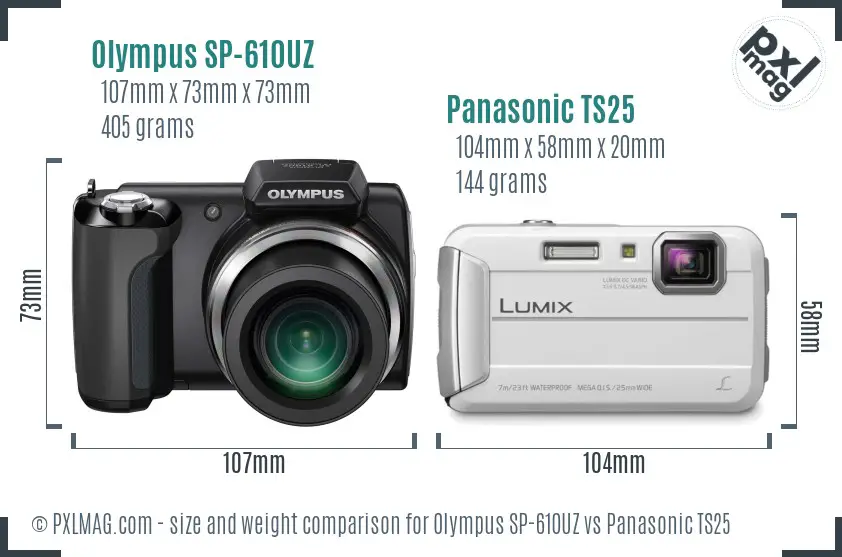 Olympus SP-610UZ vs Panasonic TS25 size comparison