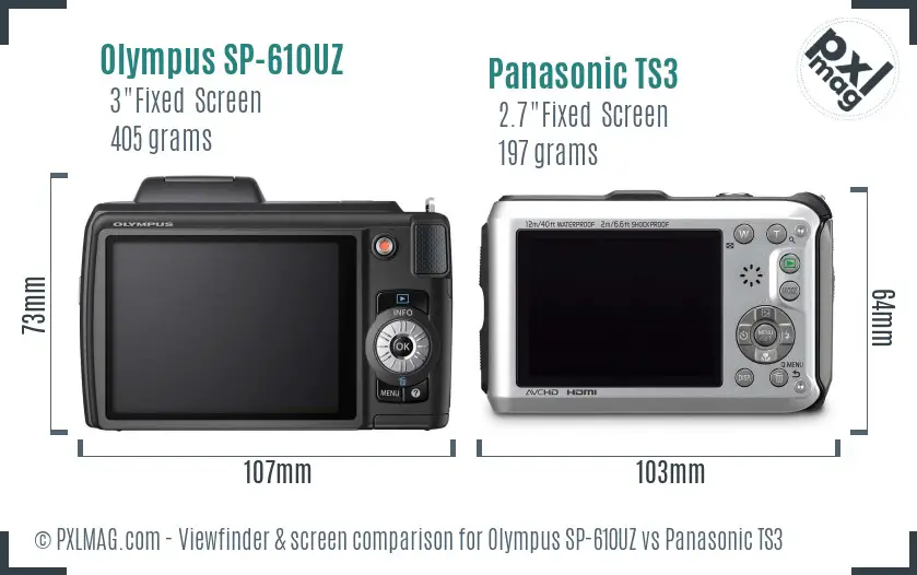 Olympus SP-610UZ vs Panasonic TS3 Screen and Viewfinder comparison