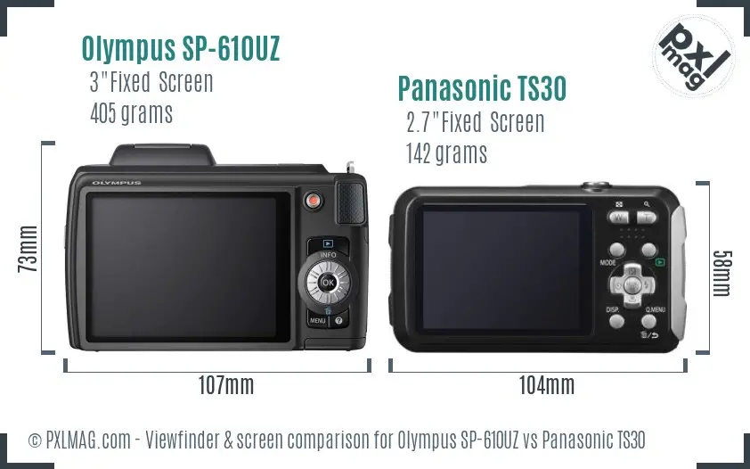 Olympus SP-610UZ vs Panasonic TS30 Screen and Viewfinder comparison