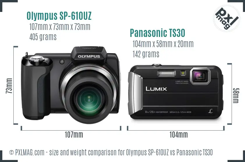 Olympus SP-610UZ vs Panasonic TS30 size comparison