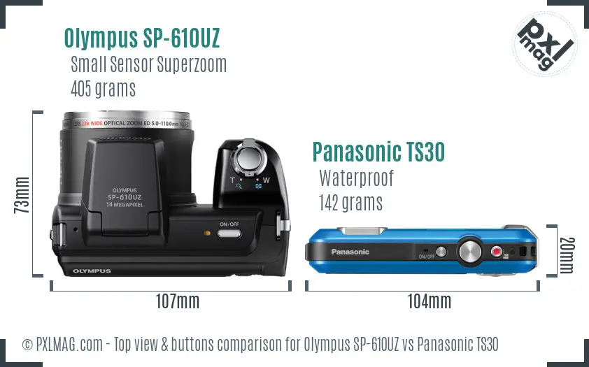 Olympus SP-610UZ vs Panasonic TS30 top view buttons comparison