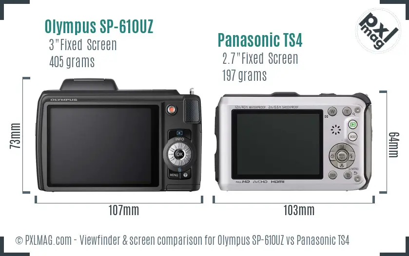 Olympus SP-610UZ vs Panasonic TS4 Screen and Viewfinder comparison