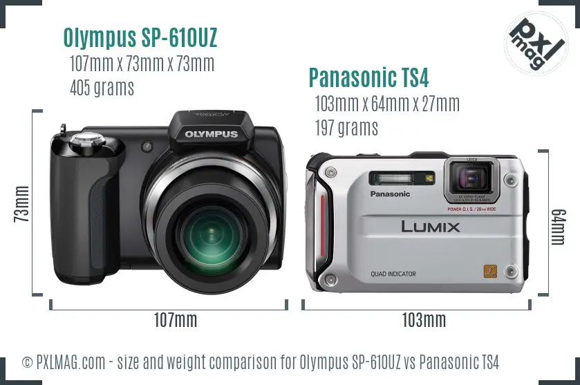Olympus SP-610UZ vs Panasonic TS4 size comparison