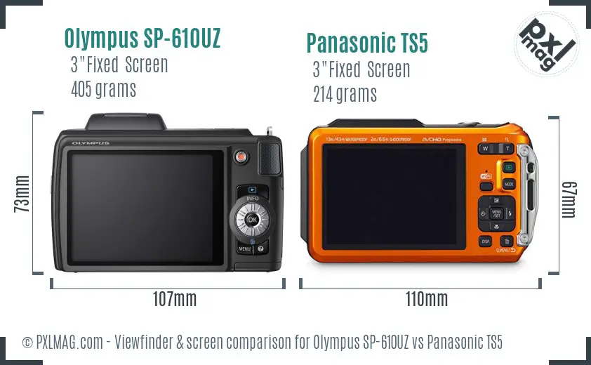 Olympus SP-610UZ vs Panasonic TS5 Screen and Viewfinder comparison