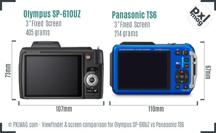 Olympus SP-610UZ vs Panasonic TS6 Screen and Viewfinder comparison