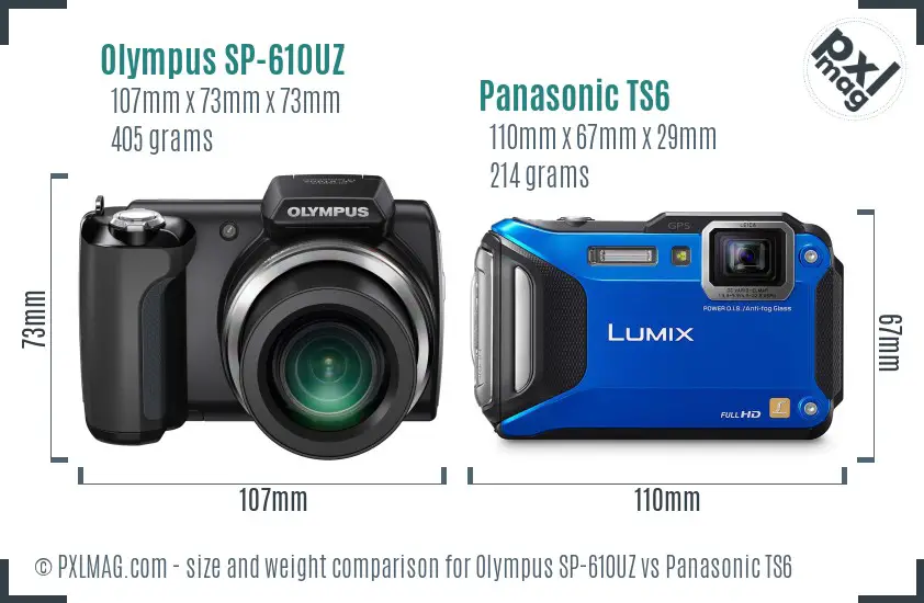Olympus SP-610UZ vs Panasonic TS6 size comparison