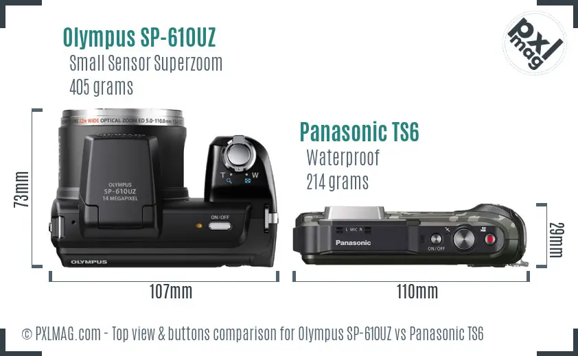 Olympus SP-610UZ vs Panasonic TS6 top view buttons comparison