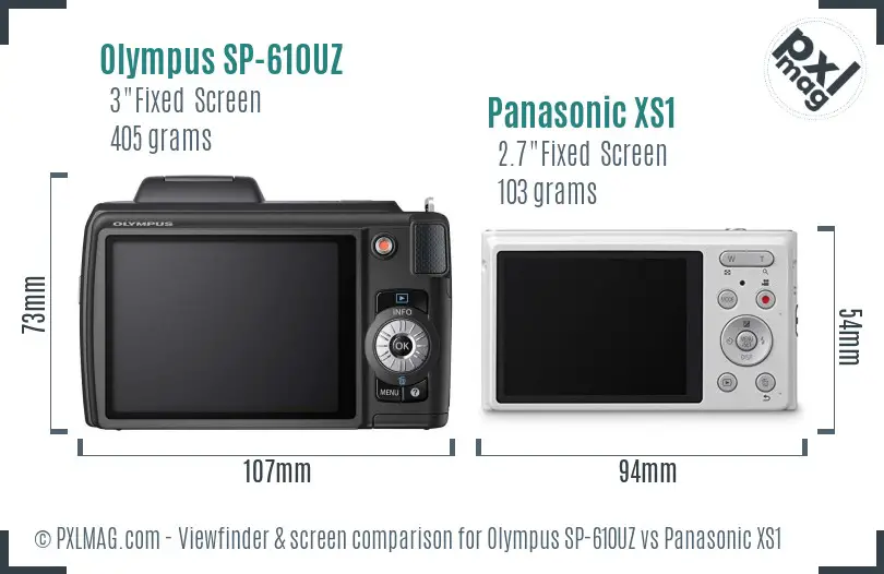 Olympus SP-610UZ vs Panasonic XS1 Screen and Viewfinder comparison
