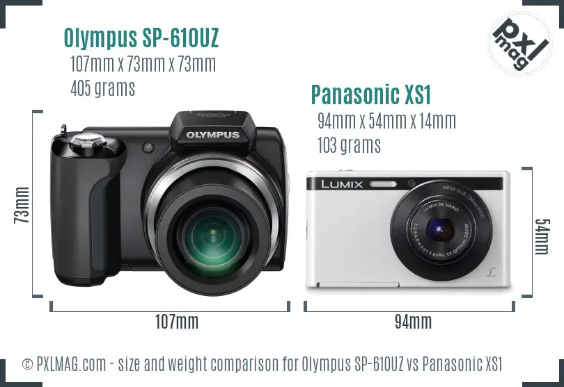 Olympus SP-610UZ vs Panasonic XS1 size comparison