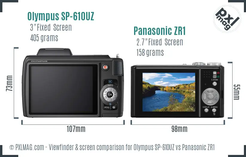Olympus SP-610UZ vs Panasonic ZR1 Screen and Viewfinder comparison