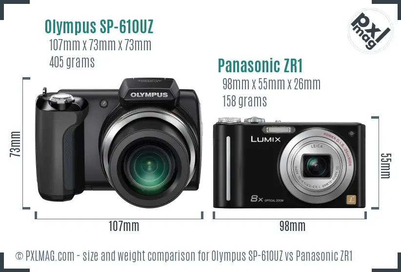Olympus SP-610UZ vs Panasonic ZR1 size comparison