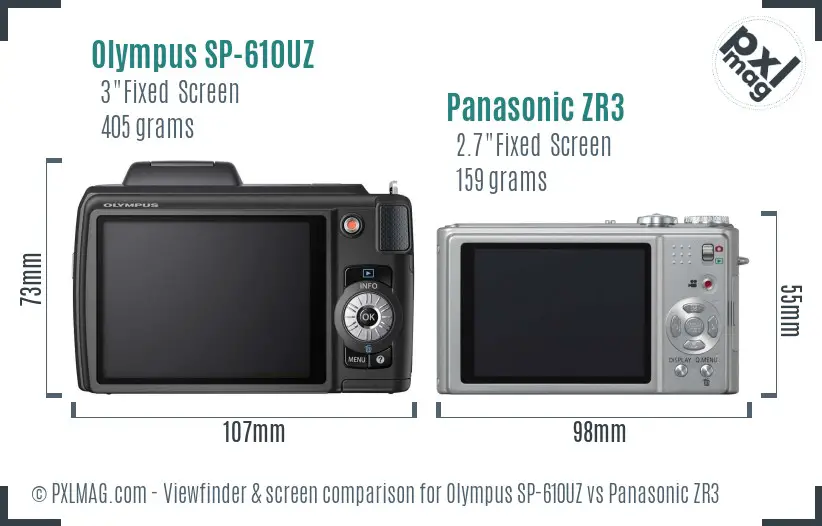 Olympus SP-610UZ vs Panasonic ZR3 Screen and Viewfinder comparison