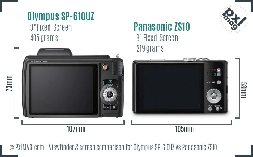 Olympus SP-610UZ vs Panasonic ZS10 Screen and Viewfinder comparison