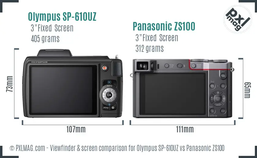 Olympus SP-610UZ vs Panasonic ZS100 Screen and Viewfinder comparison