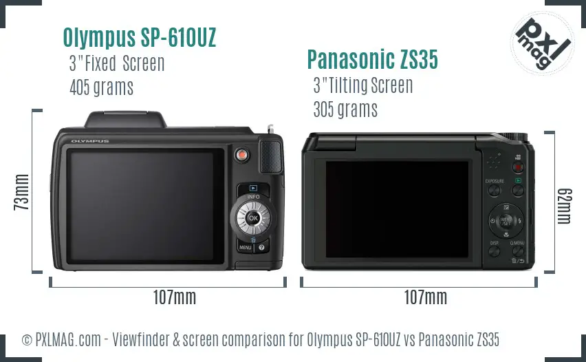 Olympus SP-610UZ vs Panasonic ZS35 Screen and Viewfinder comparison