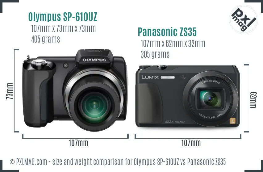 Olympus SP-610UZ vs Panasonic ZS35 size comparison