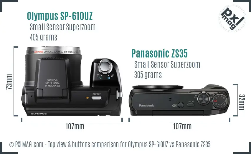 Olympus SP-610UZ vs Panasonic ZS35 top view buttons comparison