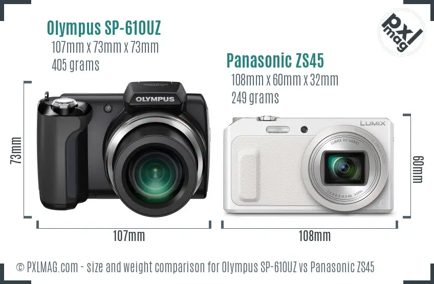 Olympus SP-610UZ vs Panasonic ZS45 size comparison
