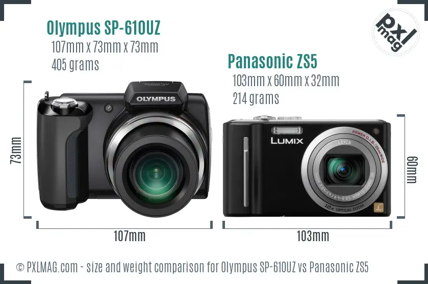 Olympus SP-610UZ vs Panasonic ZS5 size comparison
