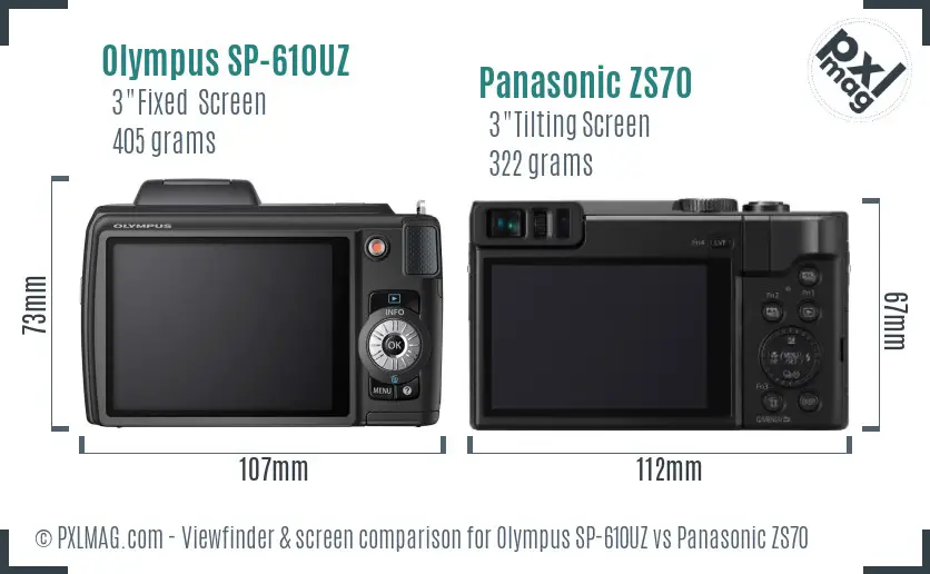 Olympus SP-610UZ vs Panasonic ZS70 Screen and Viewfinder comparison