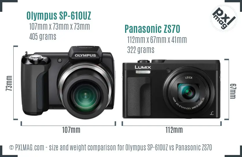 Olympus SP-610UZ vs Panasonic ZS70 size comparison