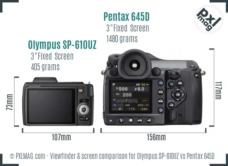 Olympus SP-610UZ vs Pentax 645D Screen and Viewfinder comparison