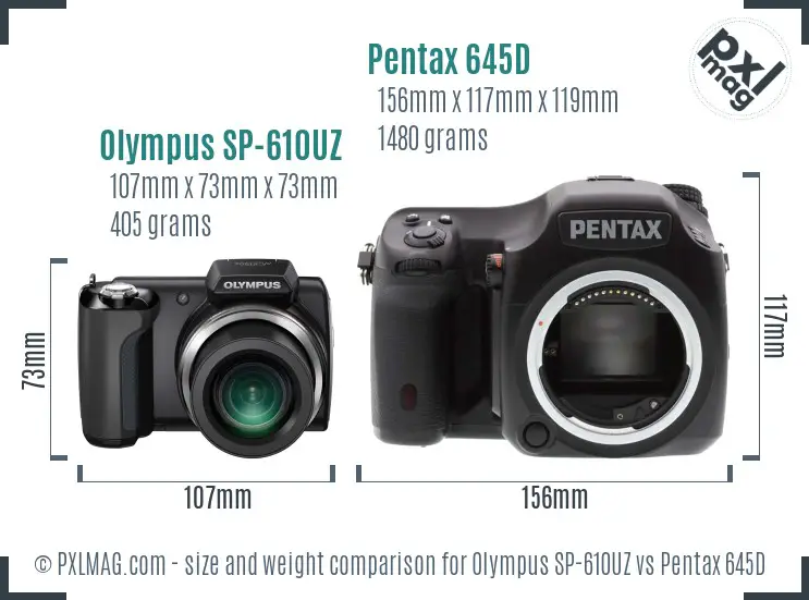 Olympus SP-610UZ vs Pentax 645D size comparison