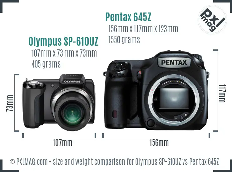 Olympus SP-610UZ vs Pentax 645Z size comparison