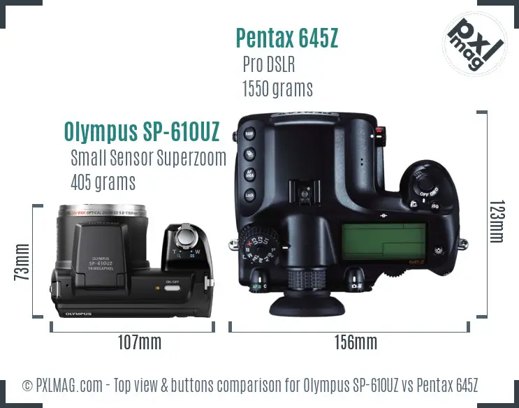 Olympus SP-610UZ vs Pentax 645Z top view buttons comparison