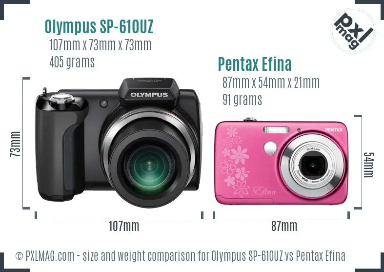 Olympus SP-610UZ vs Pentax Efina size comparison