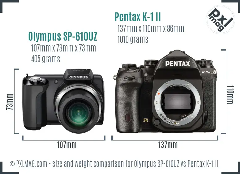 Olympus SP-610UZ vs Pentax K-1 II size comparison