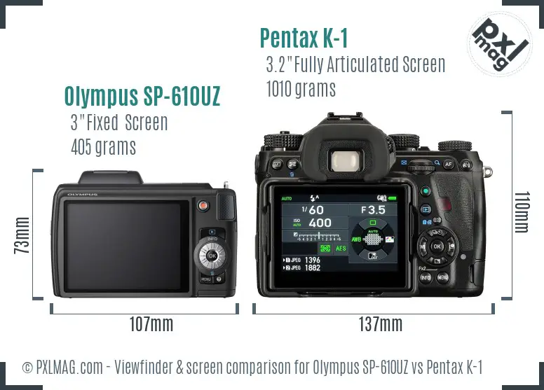 Olympus SP-610UZ vs Pentax K-1 Screen and Viewfinder comparison