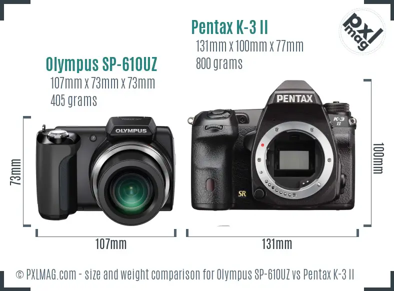 Olympus SP-610UZ vs Pentax K-3 II size comparison