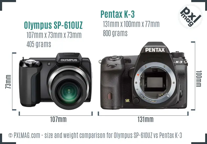 Olympus SP-610UZ vs Pentax K-3 size comparison