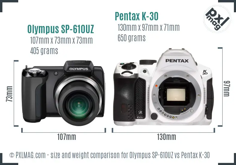 Olympus SP-610UZ vs Pentax K-30 size comparison