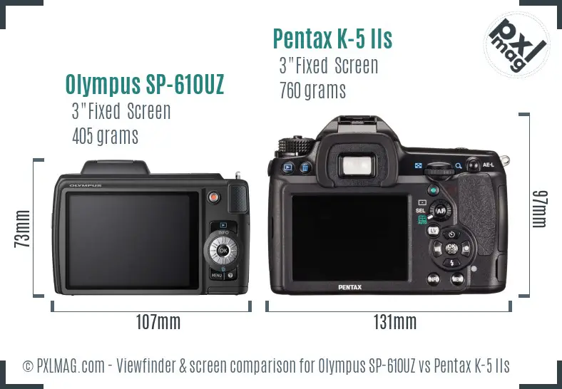 Olympus SP-610UZ vs Pentax K-5 IIs Screen and Viewfinder comparison
