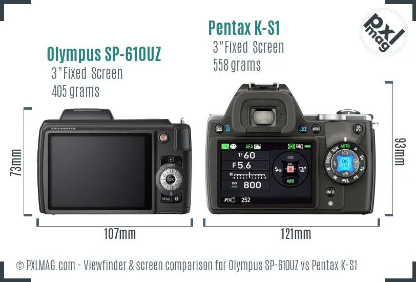 Olympus SP-610UZ vs Pentax K-S1 Screen and Viewfinder comparison