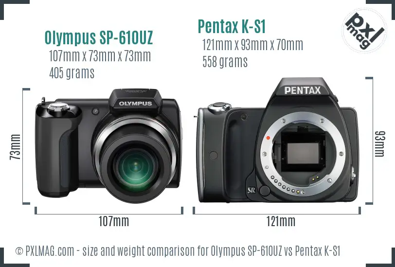 Olympus SP-610UZ vs Pentax K-S1 size comparison