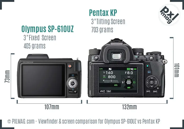 Olympus SP-610UZ vs Pentax KP Screen and Viewfinder comparison
