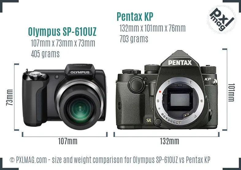Olympus SP-610UZ vs Pentax KP size comparison