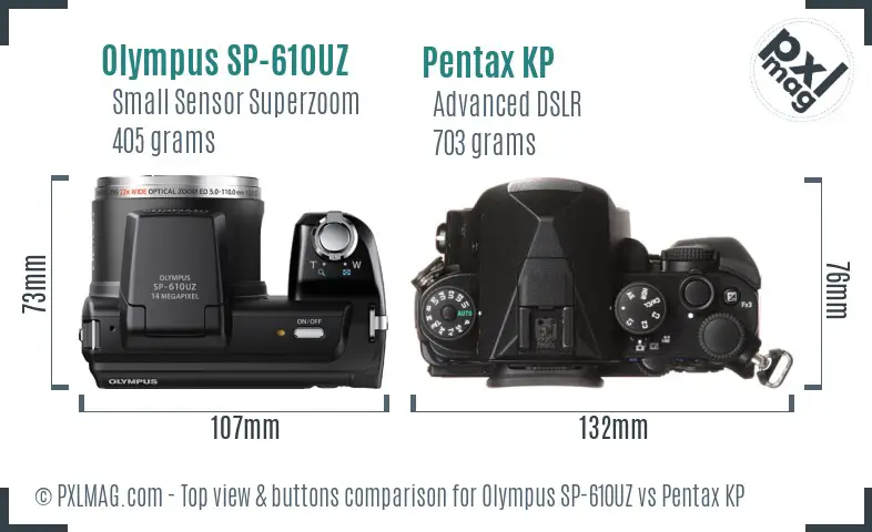 Olympus SP-610UZ vs Pentax KP top view buttons comparison