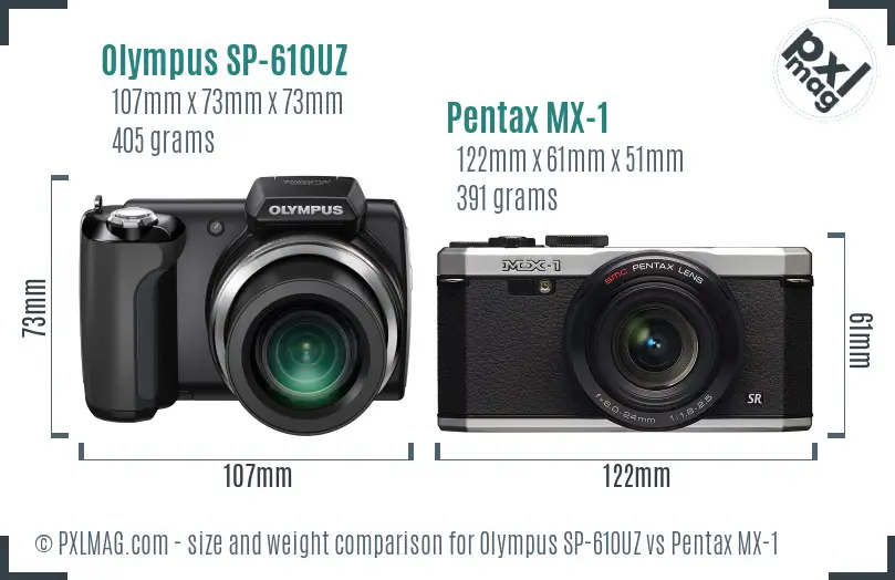 Olympus SP-610UZ vs Pentax MX-1 size comparison