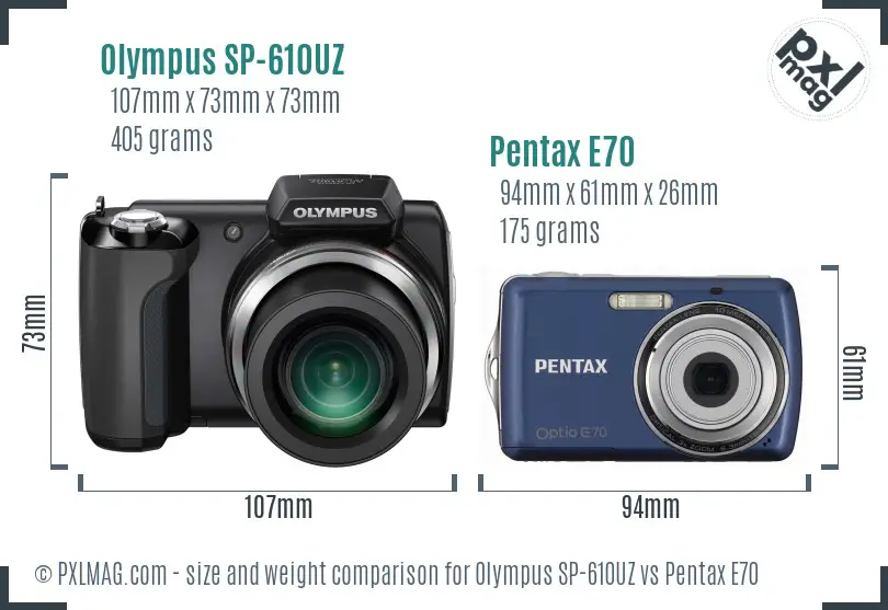 Olympus SP-610UZ vs Pentax E70 size comparison