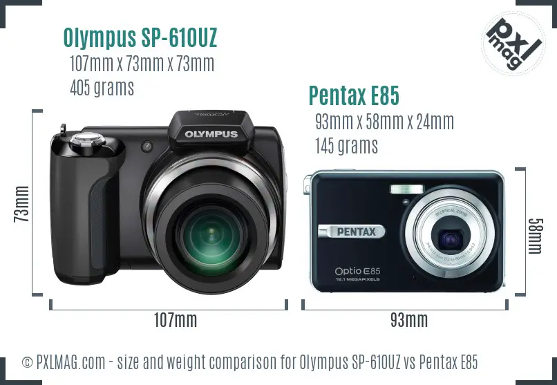 Olympus SP-610UZ vs Pentax E85 size comparison