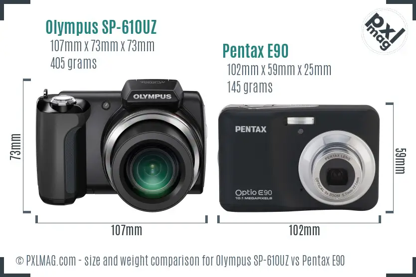 Olympus SP-610UZ vs Pentax E90 size comparison