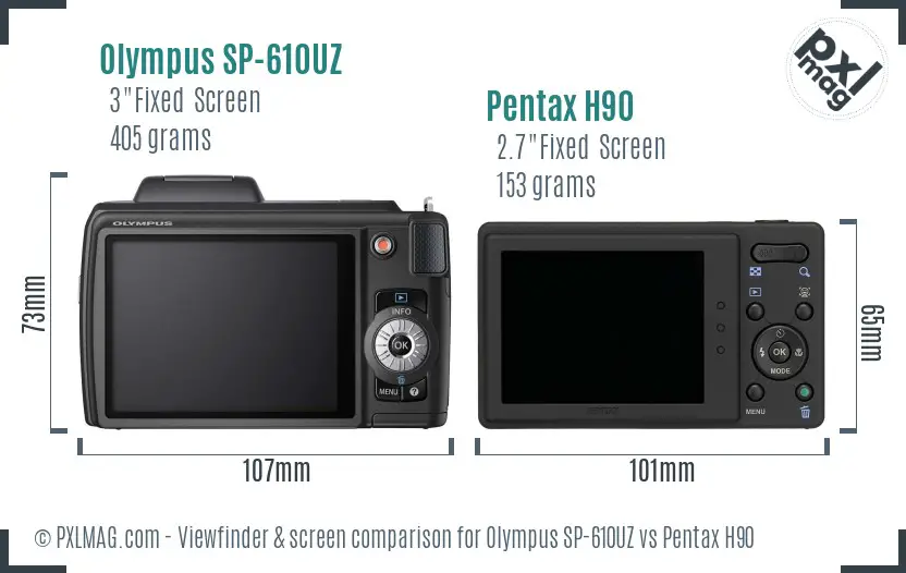 Olympus SP-610UZ vs Pentax H90 Screen and Viewfinder comparison