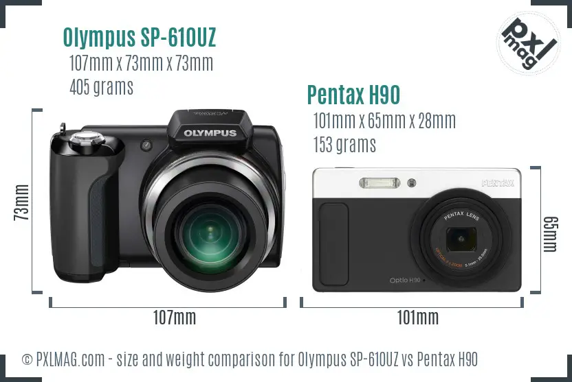 Olympus SP-610UZ vs Pentax H90 size comparison